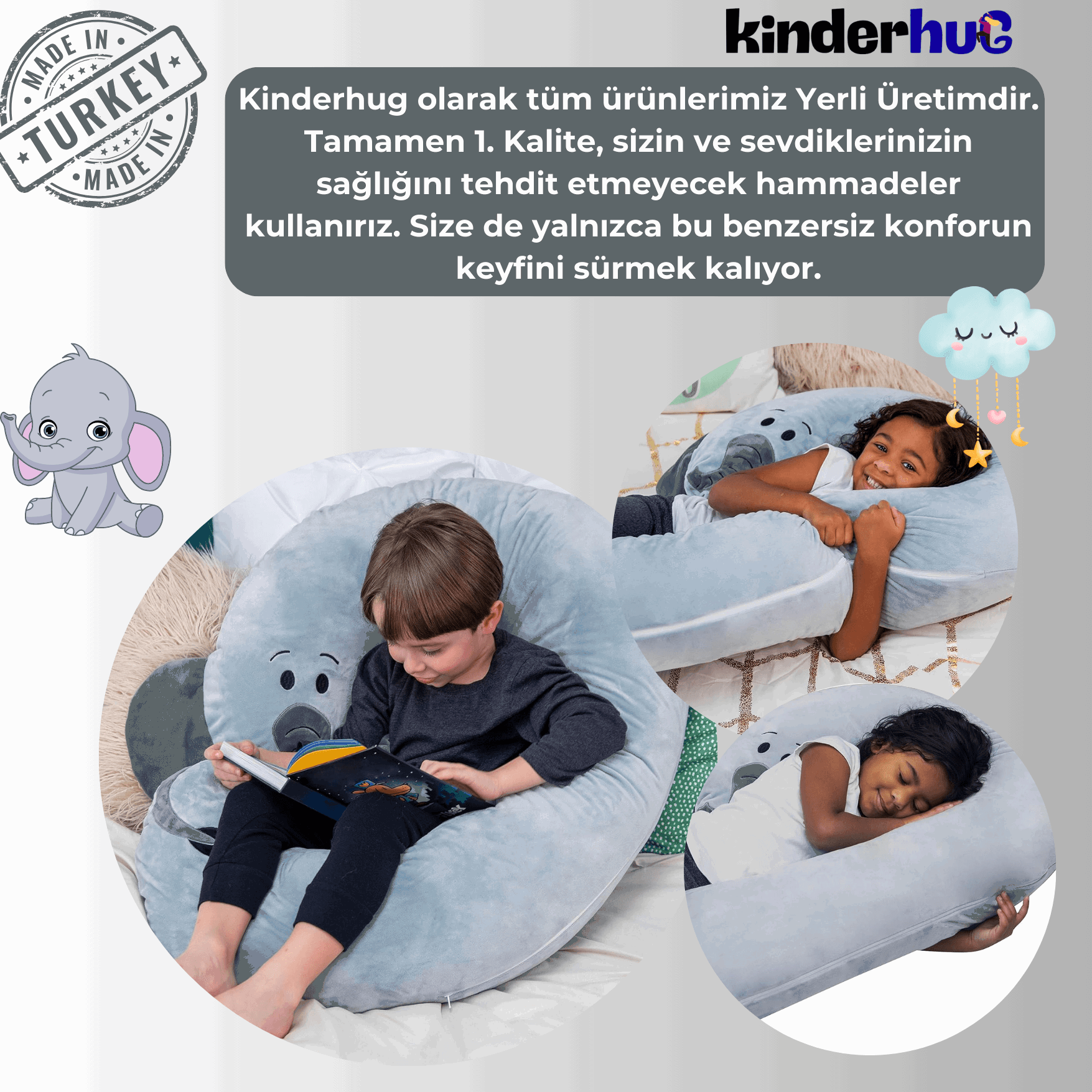 Çocuğunuzun Oyun Ve Uyku Arkadaşı | Fil Tasarımlı - Kinderhug